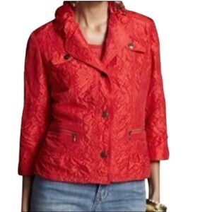 Chico's Crinkle Moto Chic Textured Button Front Jacket Womens Size 2 Red Utility